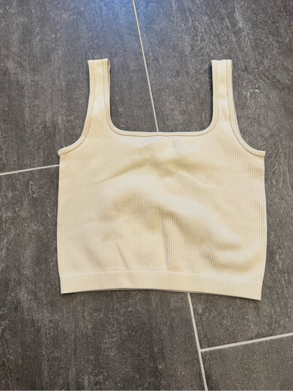 Cream Ribbed Square-Neck Tank Top